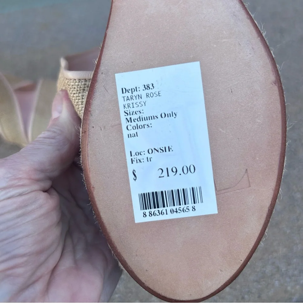 NEW $219~TARYN ROSE~KRISSY Linen/Leather Espadrille Platform Wedge Sandals~7/7.5